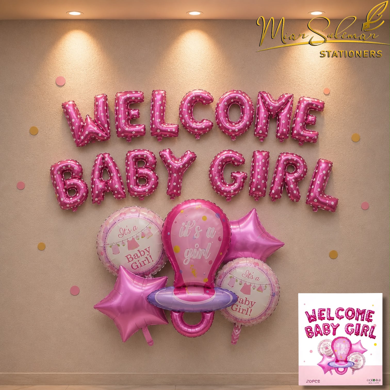 Well Come Baby Girl Foil Balloons With Banner