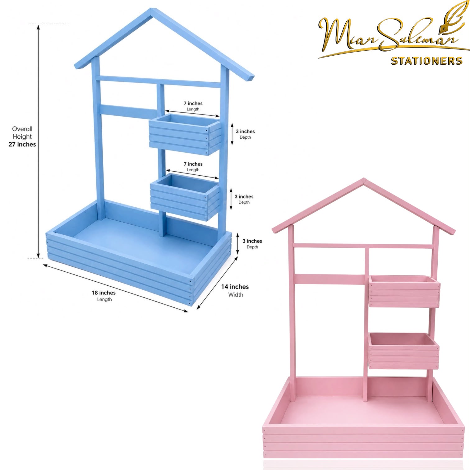 Wooden House Shaped Desk Organizer Basket