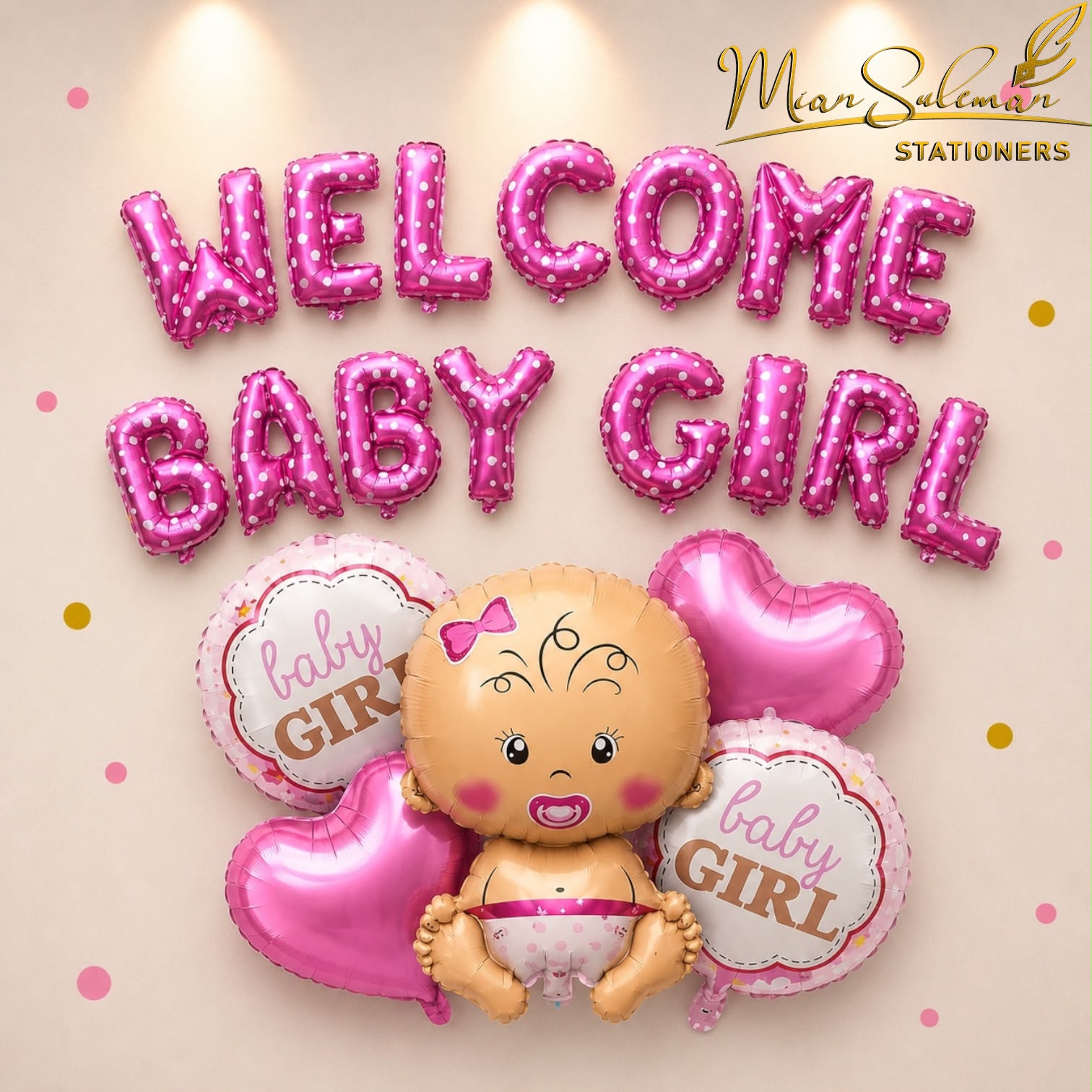 Well Come Baby Girl Foil Balloons With Banner