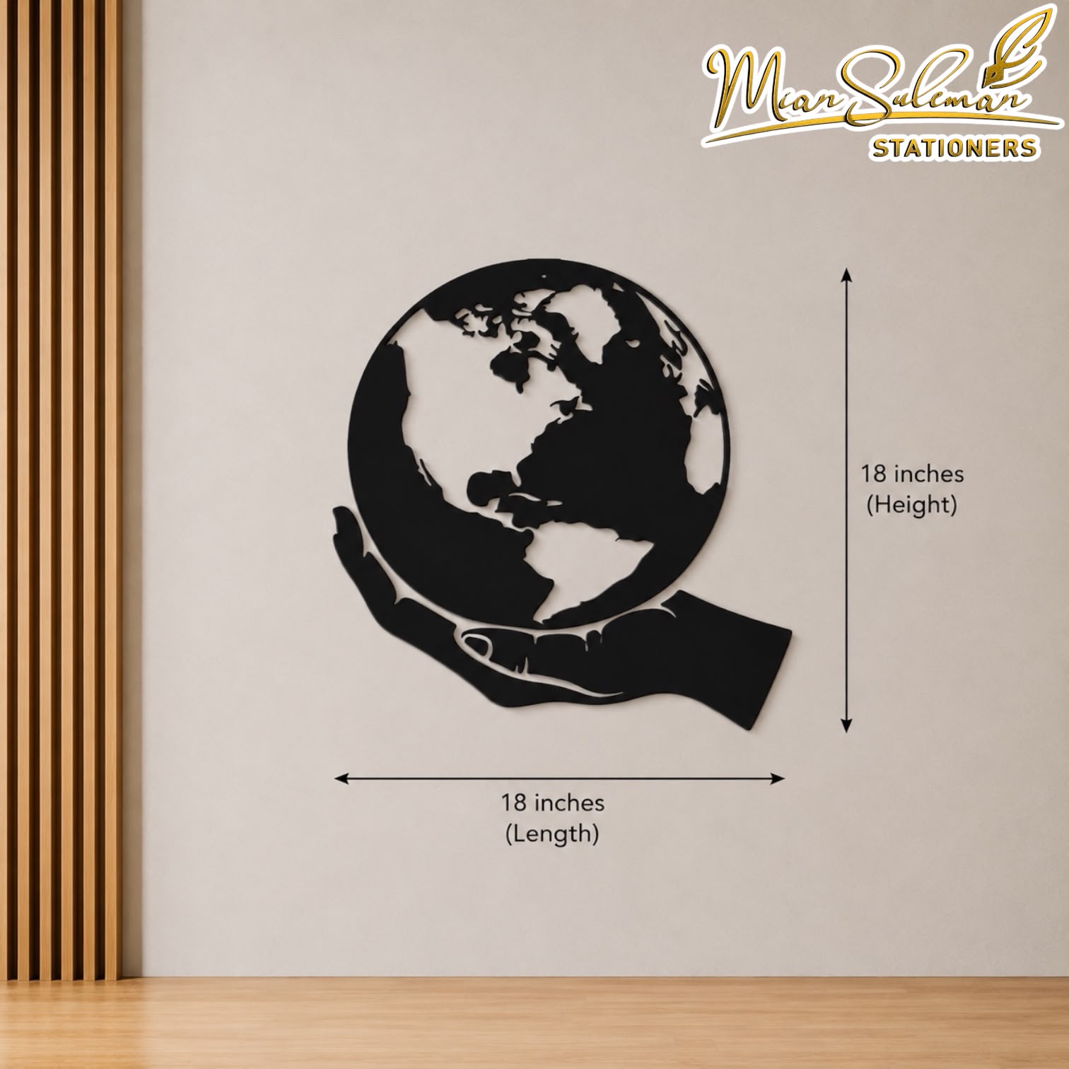 World Globe & Hand Silhouette Decorative Wall Art 3MM