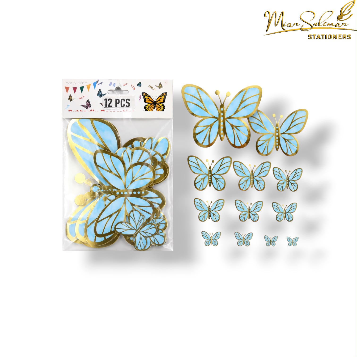 3D Sky Blue Paper Butterfly Cake Topper