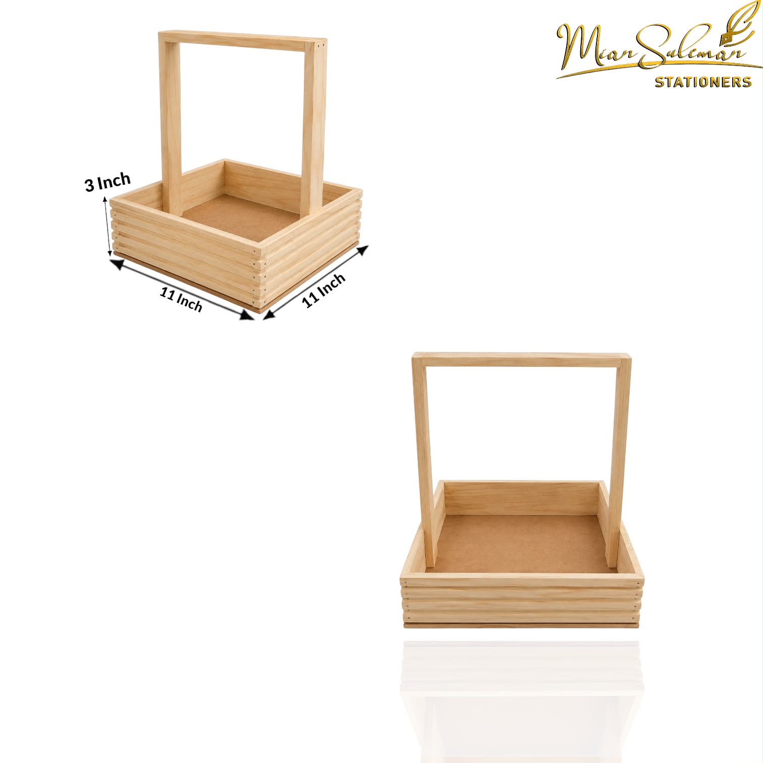 Wooden Square Storage Basket With Tall Handle