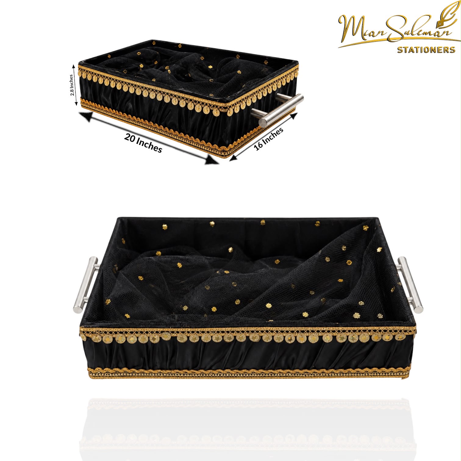Rectangular Decorative Gift & Storage Tray With Handles (Black)