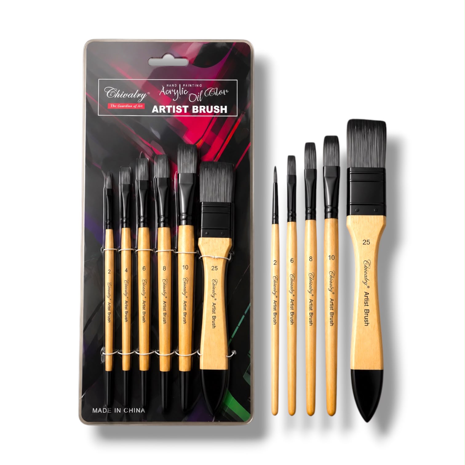 Keep Smiling Chivalry Artist Paint Brush Multi shape 6 Pcs Set
