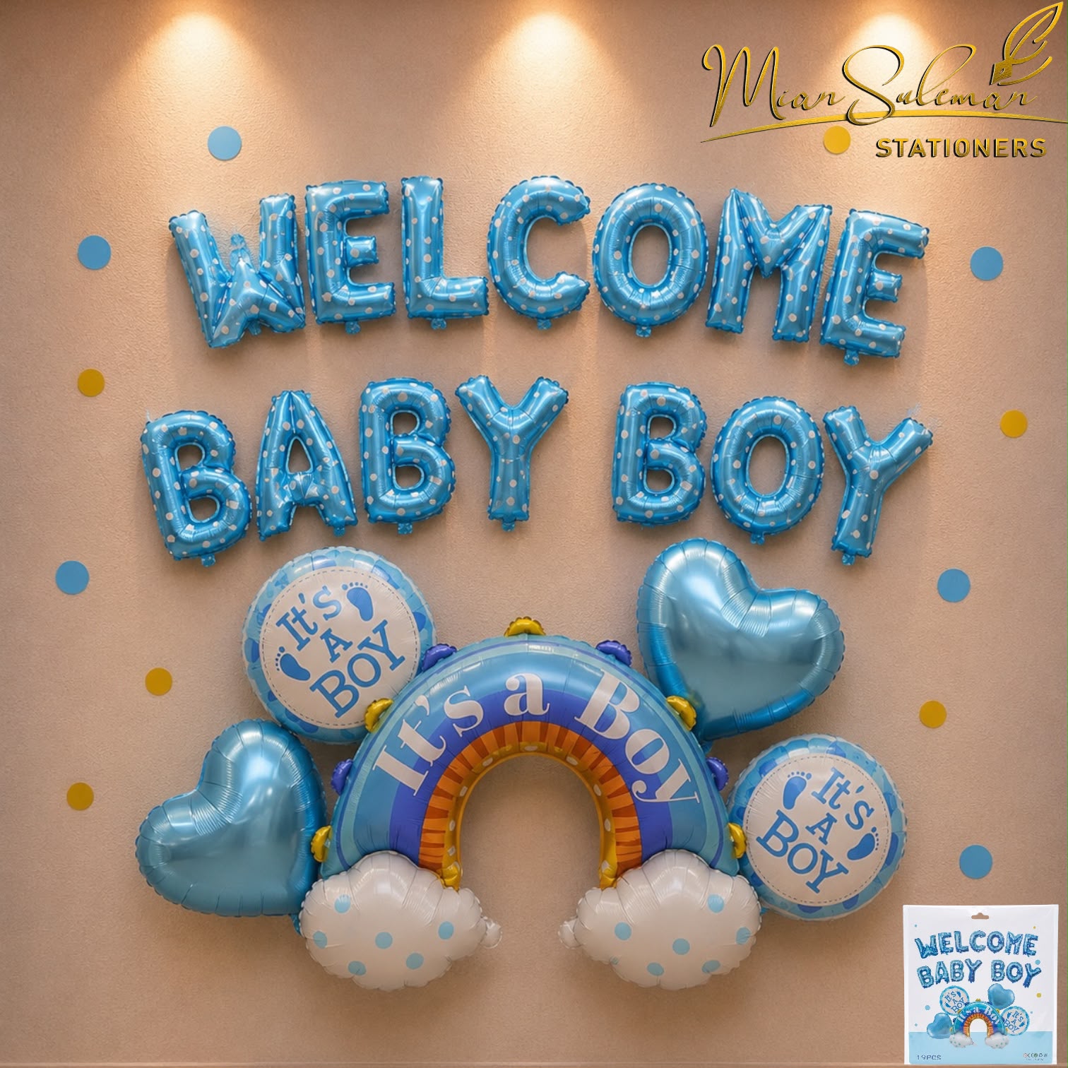 Well Come Baby Boy Foil Balloons With Banner