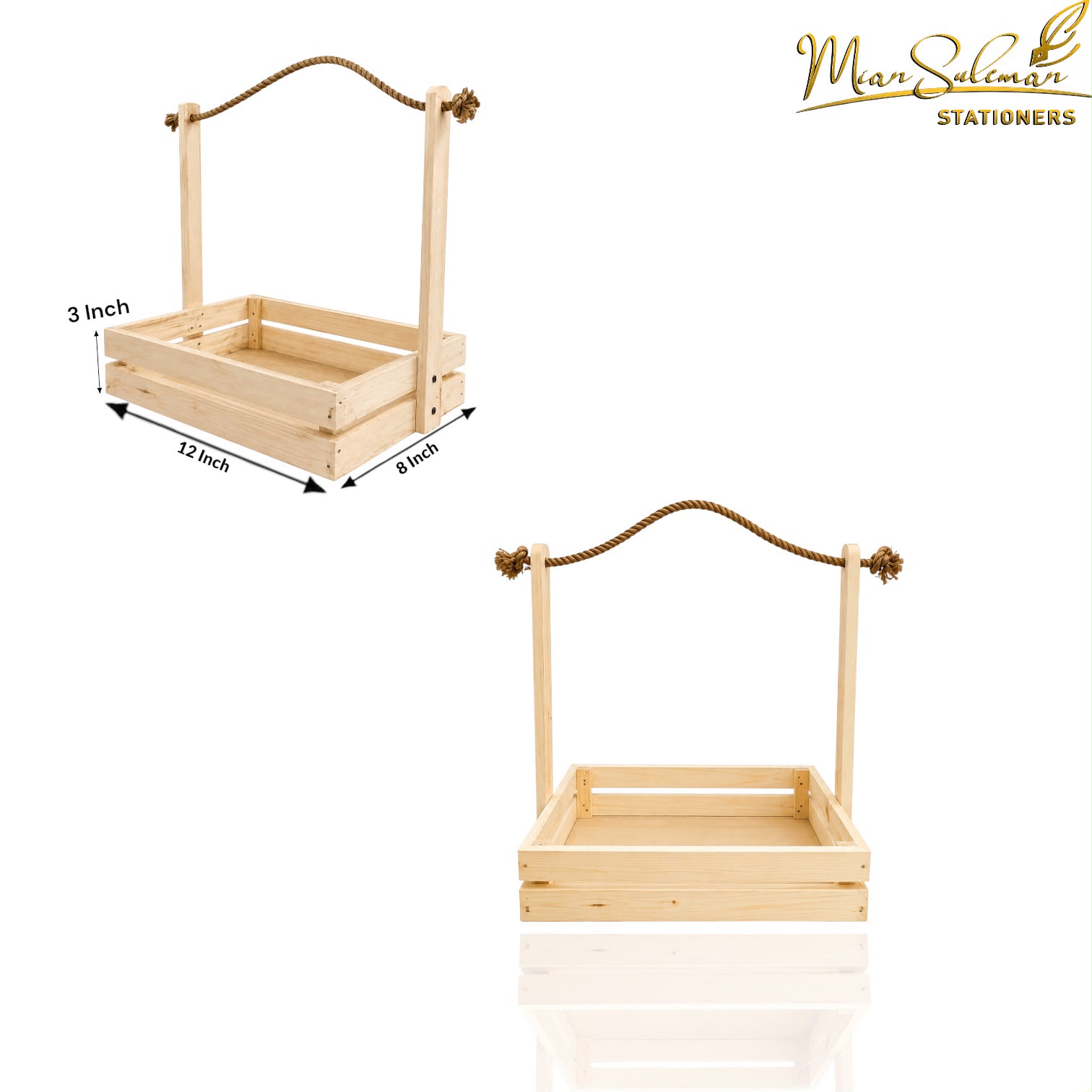 Wooden Storage Basket With Decorative Rope Handle