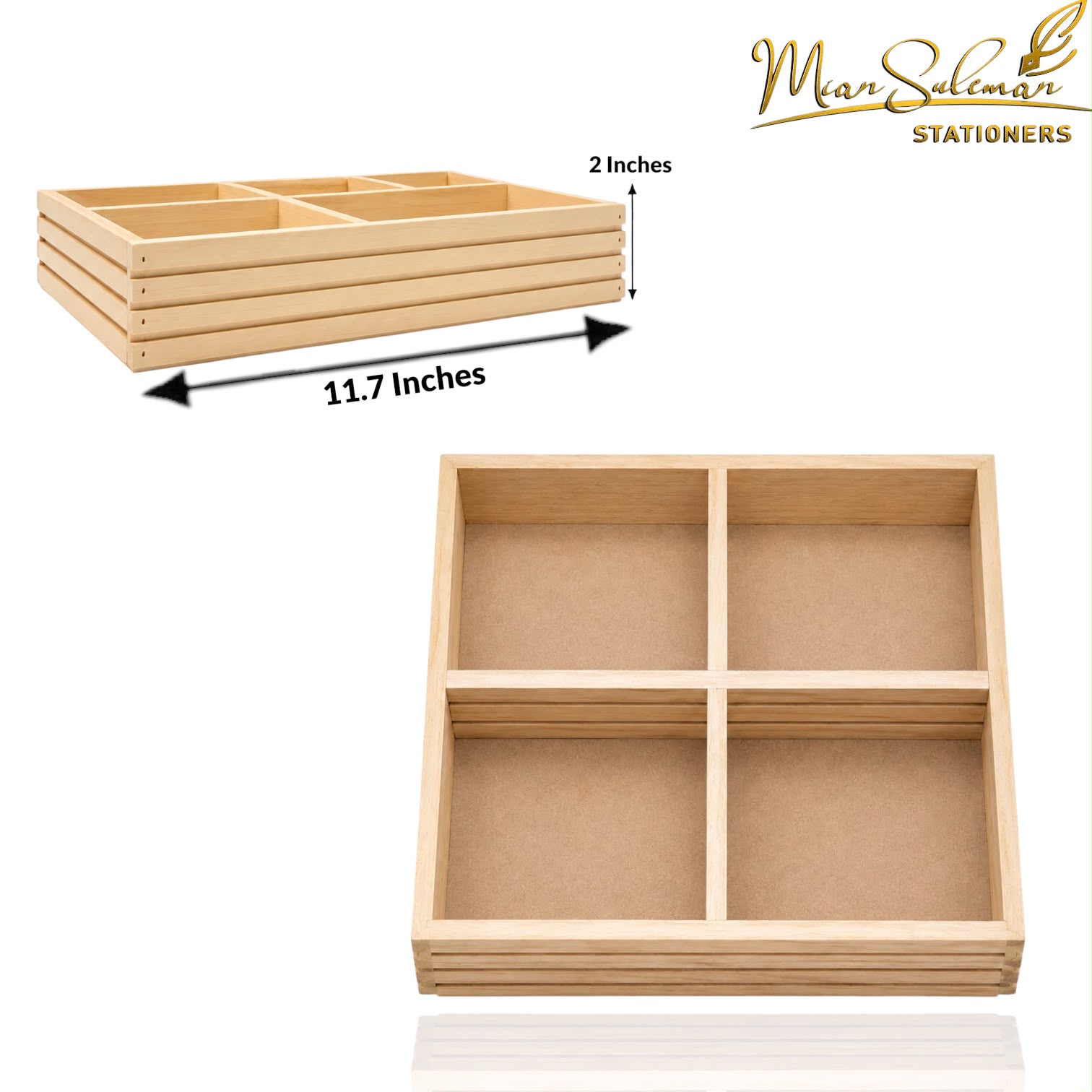 4 Grid Divided Wooden Tray Organizer