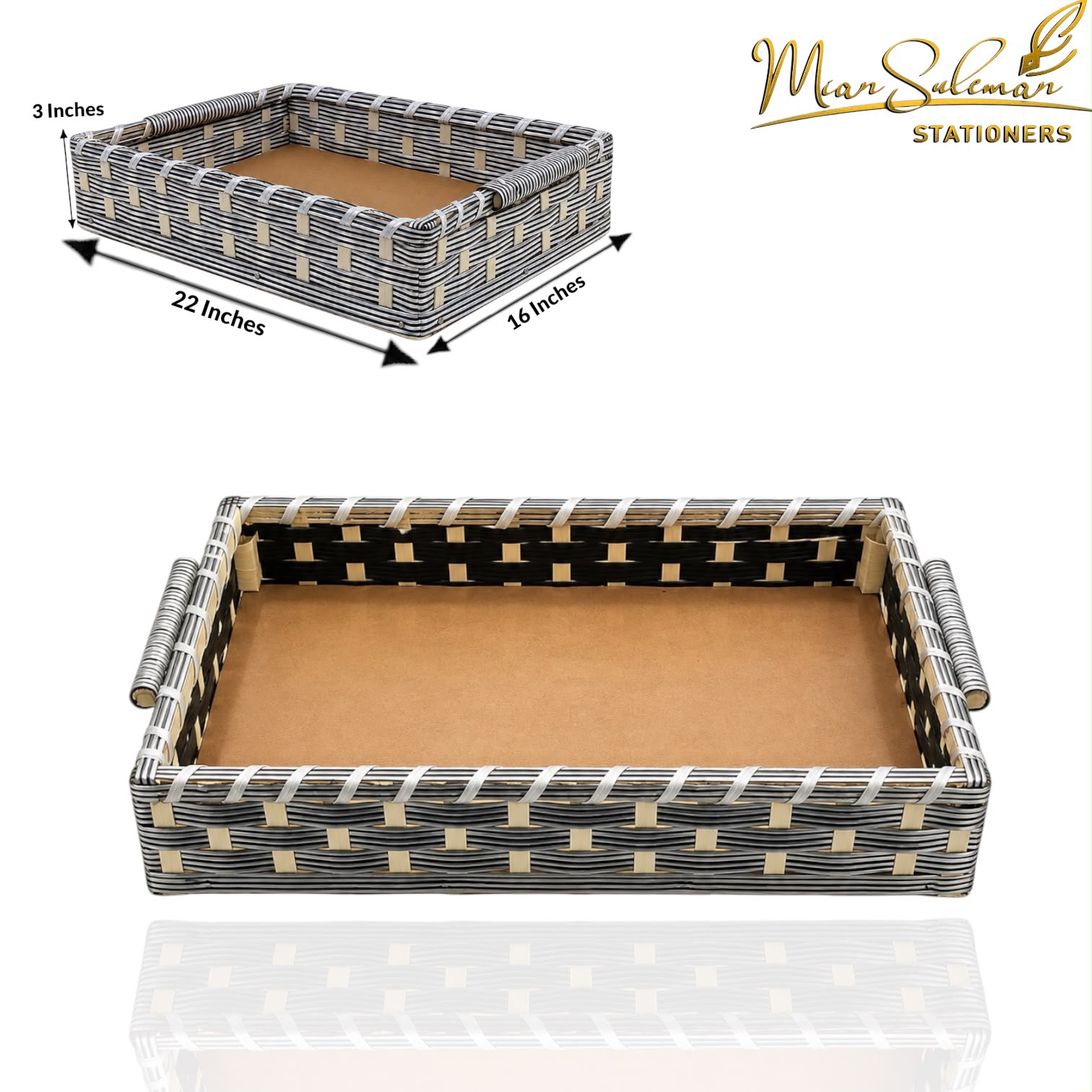 Rectangular Woven Cane Tray Basket