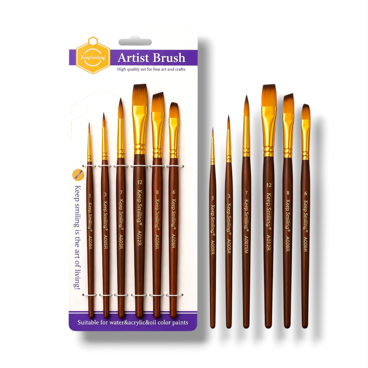 Keep Smiling Artist Mixed Shape Brush 6 Pcs Set