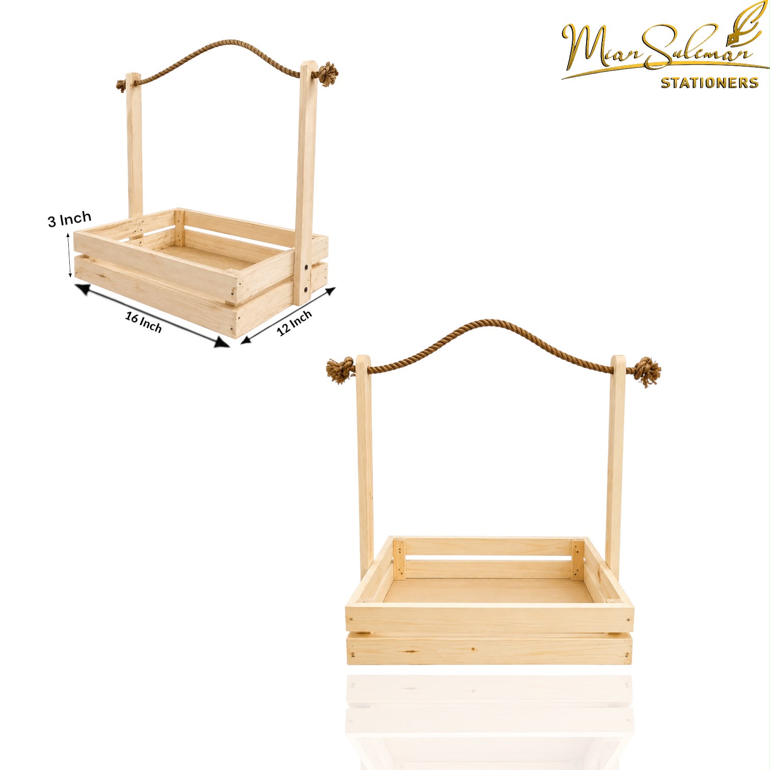 Wooden Storage Basket With Decorative Rope Handle