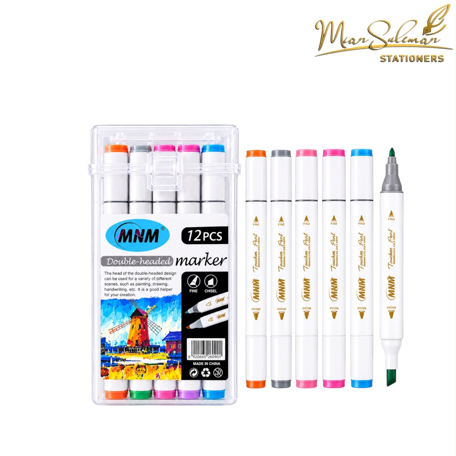 Double Headed Cut & Round Tip Marker Pack Of 12 Pcs