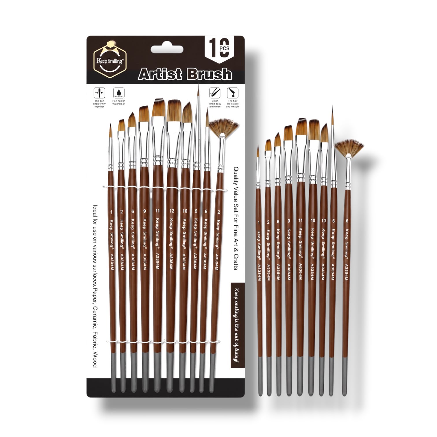 Keep Smiling Artist Multi Shapes Brush 10 Pcs Set