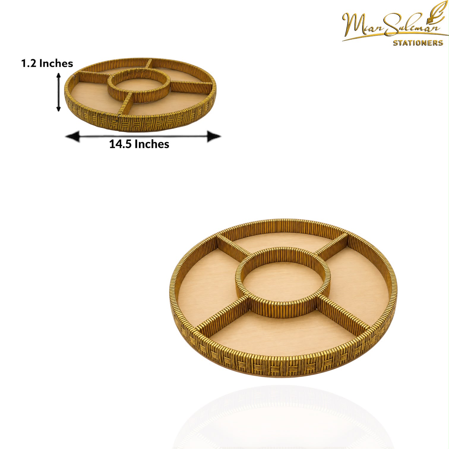 Woven Round Serving Organizer Tray With 5 Compartments