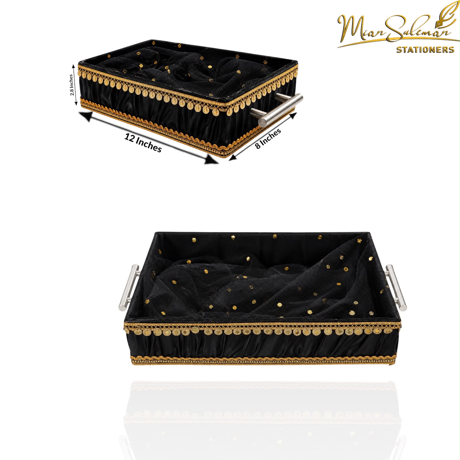 Rectangular Decorative Gift & Storage Tray With Handles (Black)