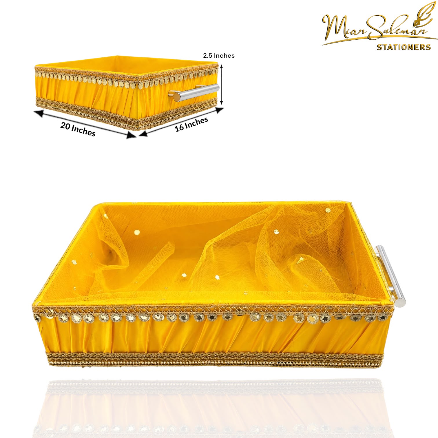 Rectangular Decorative Gift & Storage Tray With Handles (Yellow)