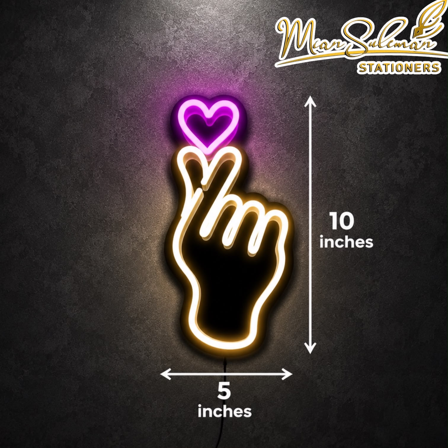 LED Neon Board Finger Heart Sign 5x10 Inches