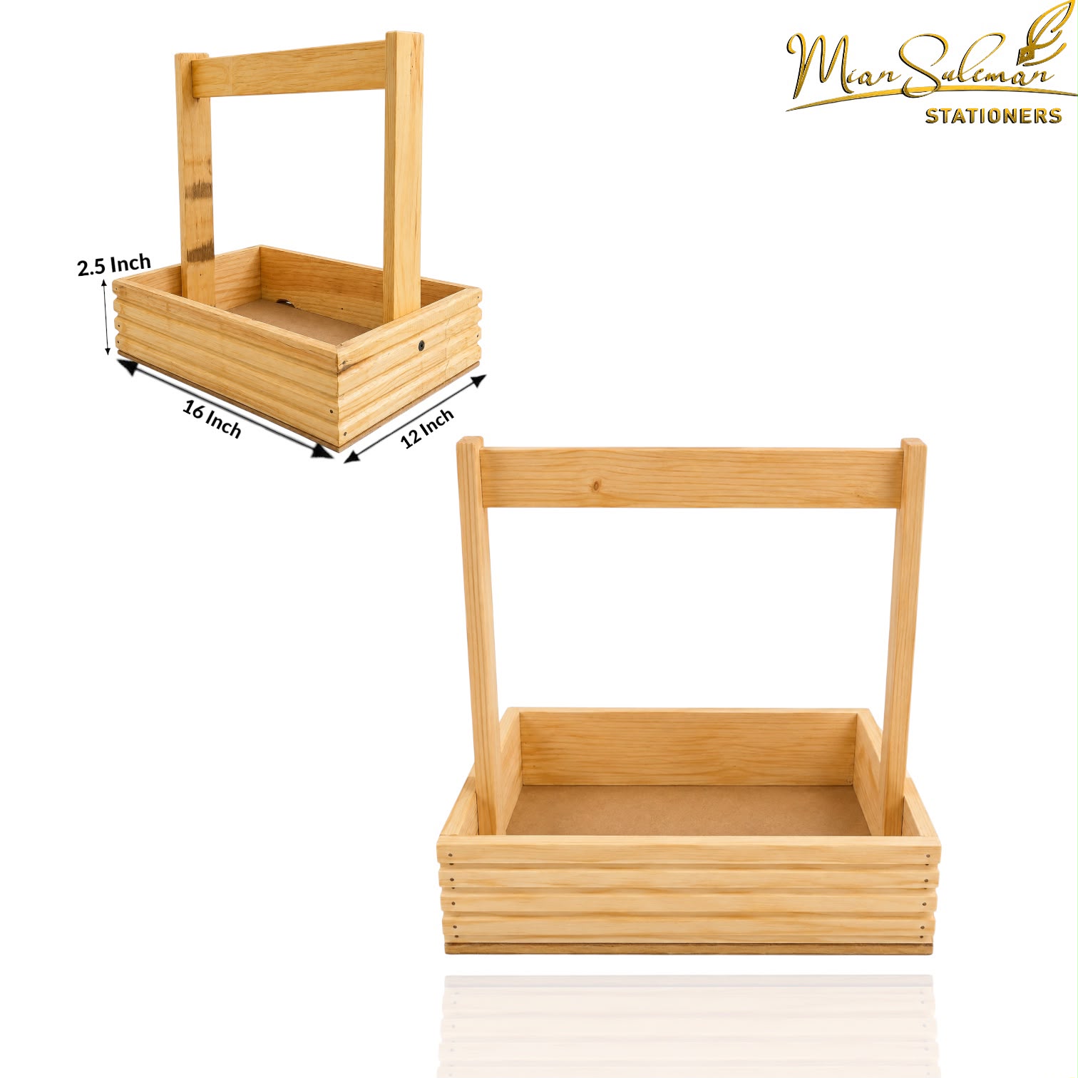 Wooden Storage Basket With Tall Handle