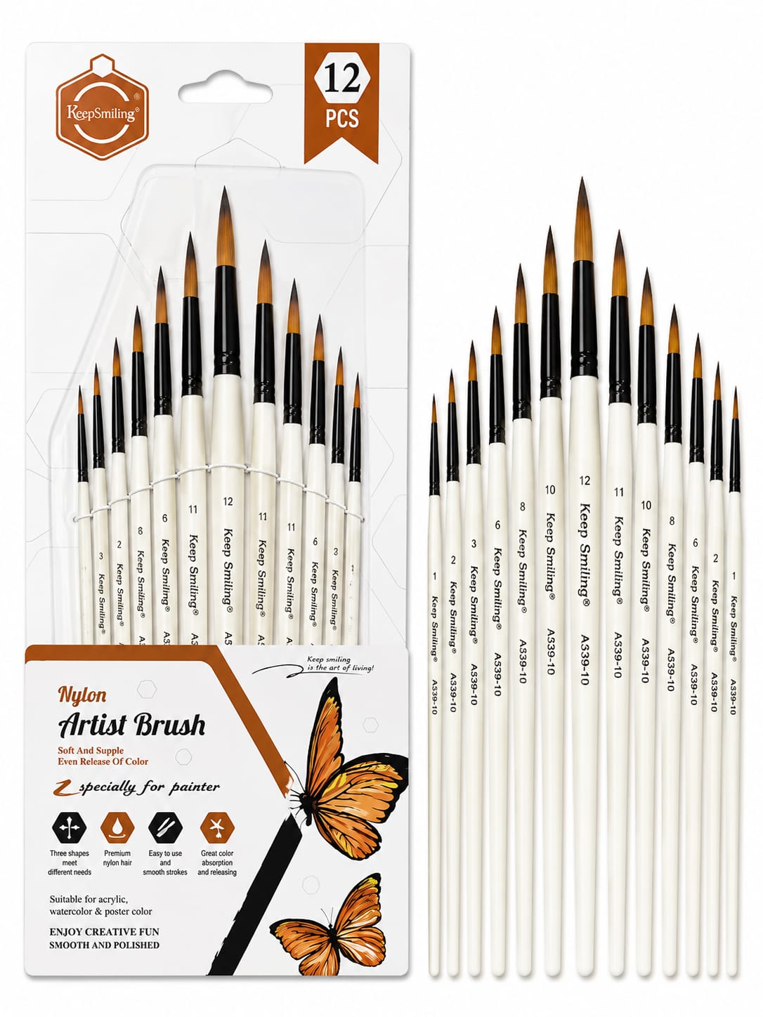 Keep Smiling Artist Round Tip Brush 12 Pcs Set