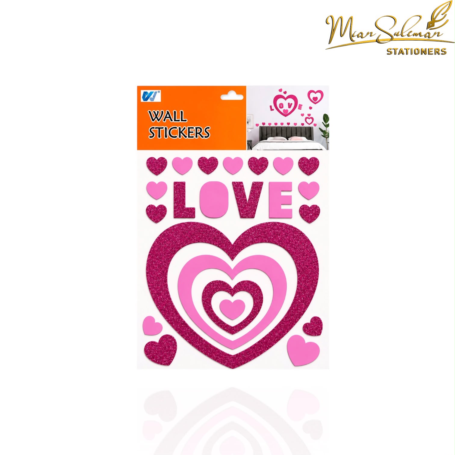 Pink Love Heart Glitter Wall Sticker Sheet
