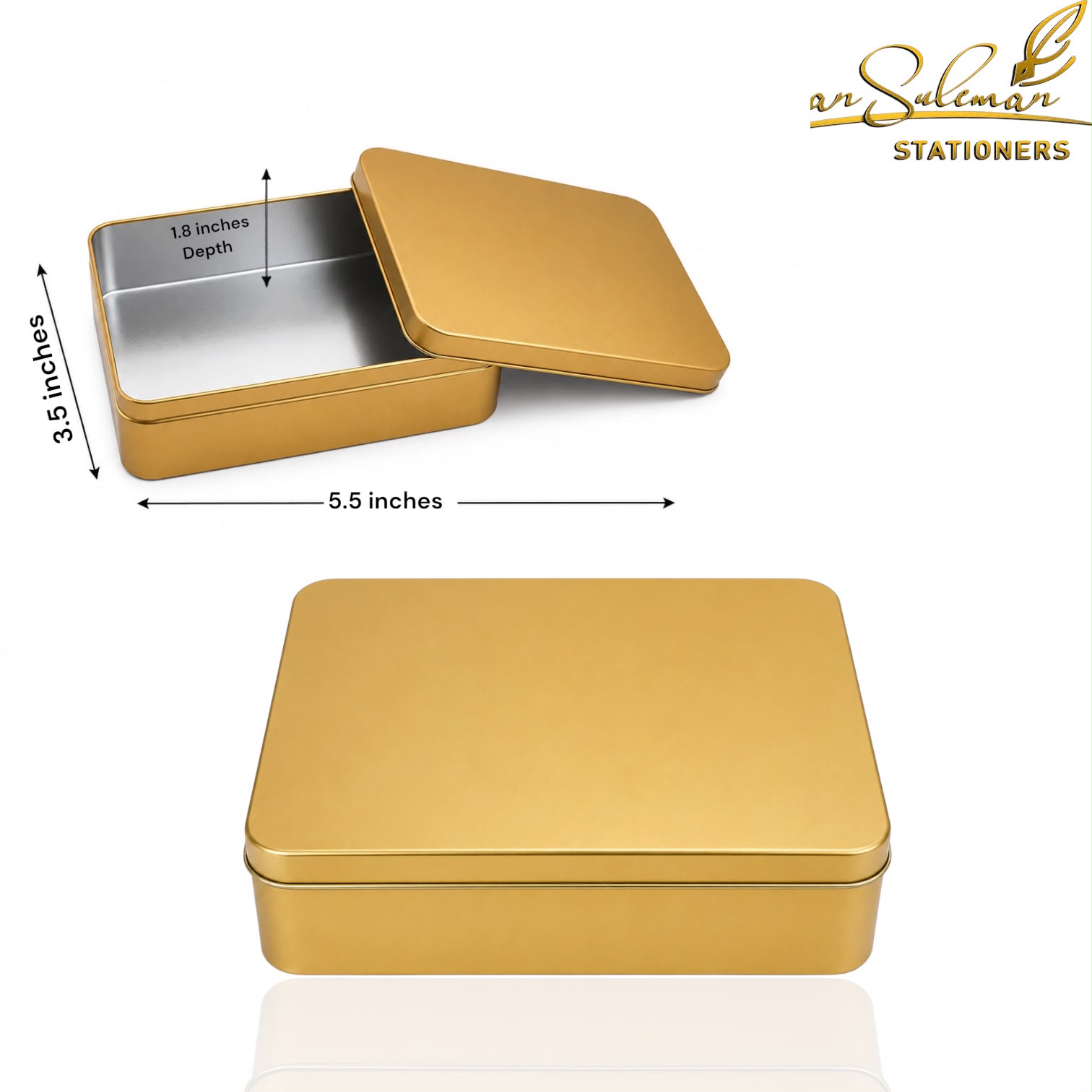 Rectangular Golden Plain Metal Tin Box