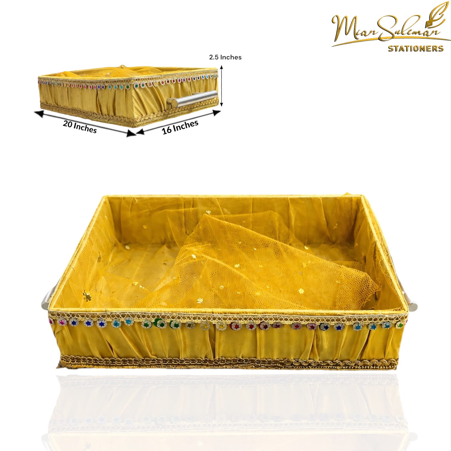 Rectangular Decorative Gift & Storage Tray With Handles (Light Yellow)