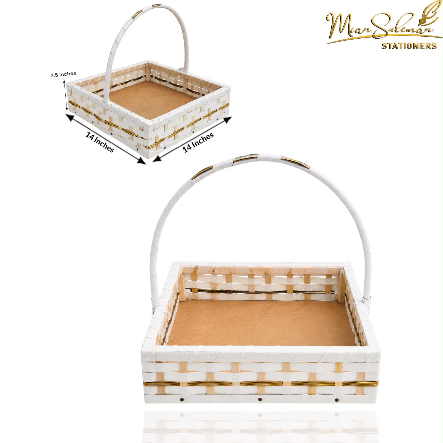 White Woven Gift Basket With Handle