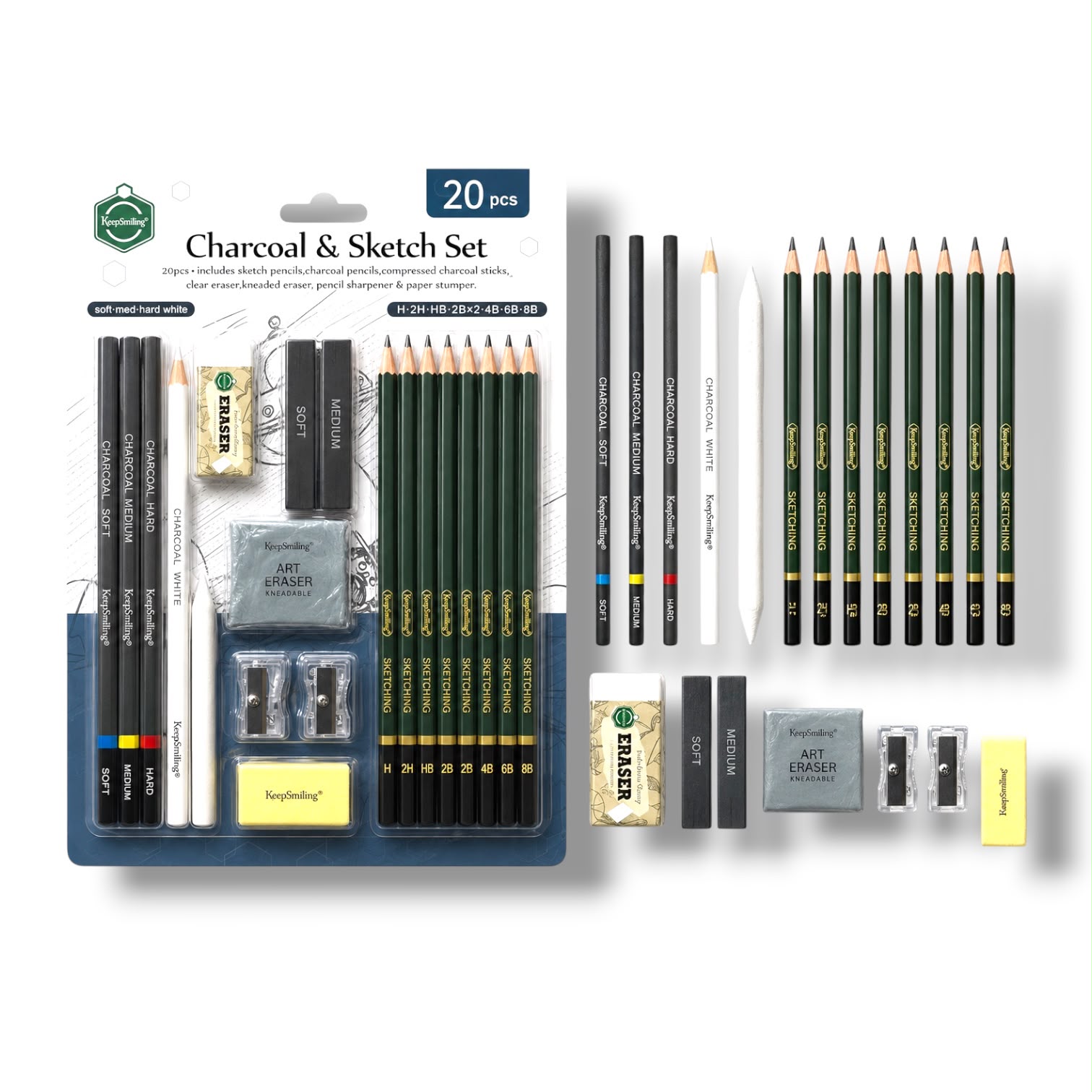 Keep Smiling Charcoal & Sketch 20 Pcs Set