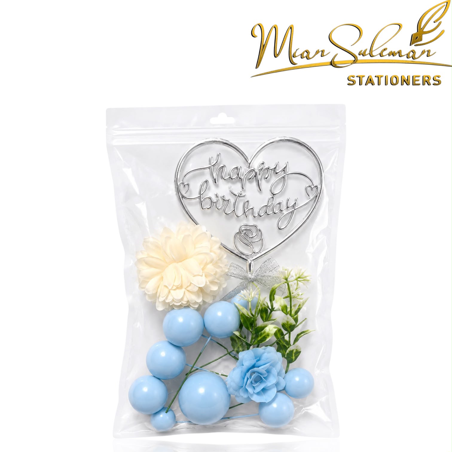 Cake Topper Happy Birthday With Balls Flower Set