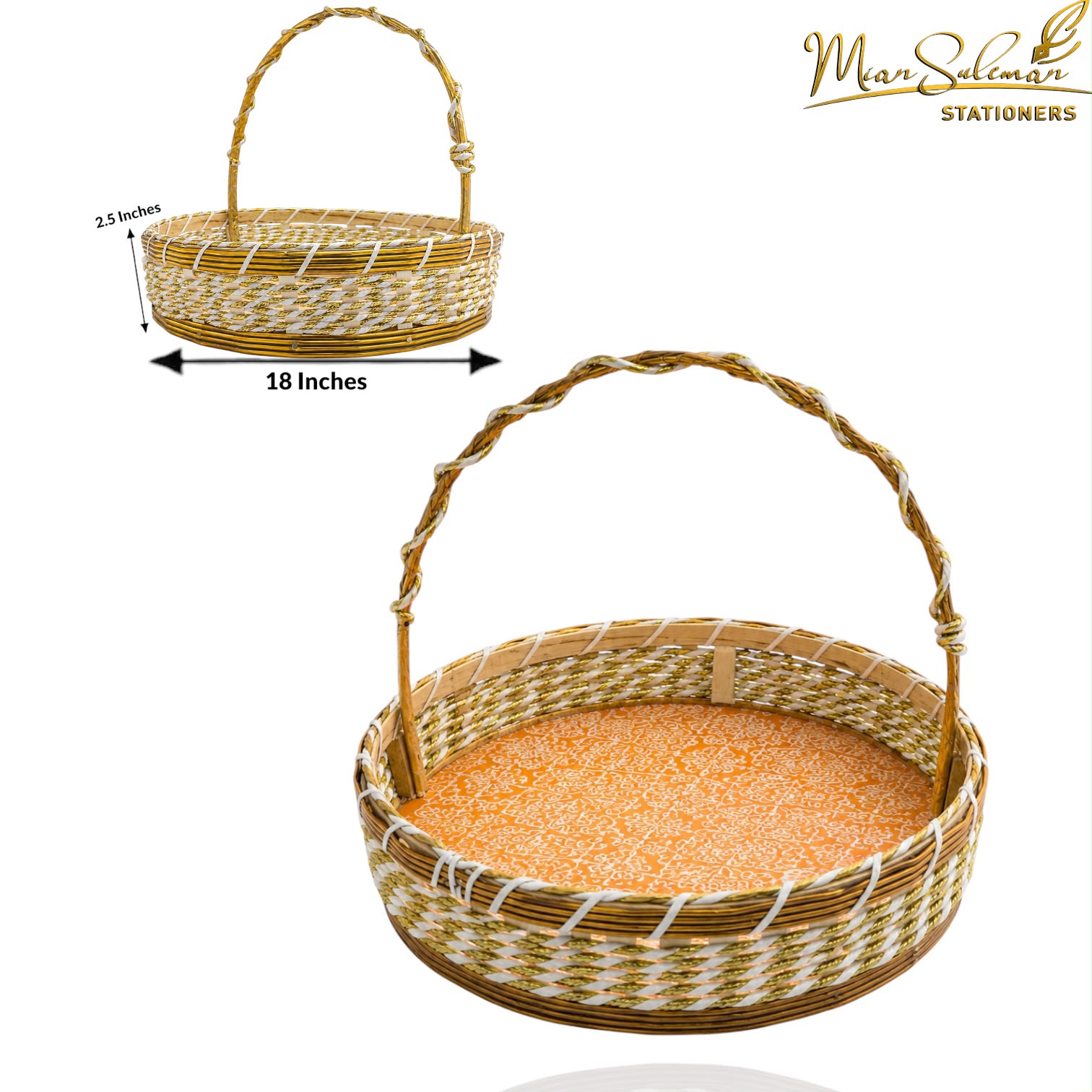 Woven Round Gift Basket With Handle