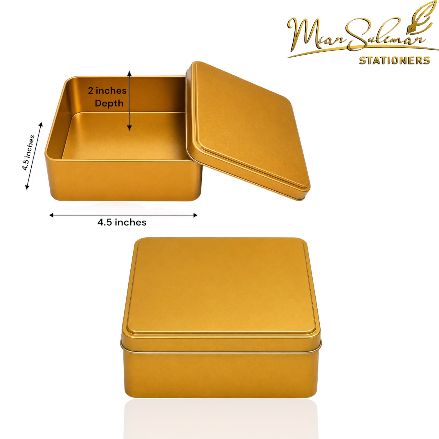 Square Golden Plain Metal Tin Box
