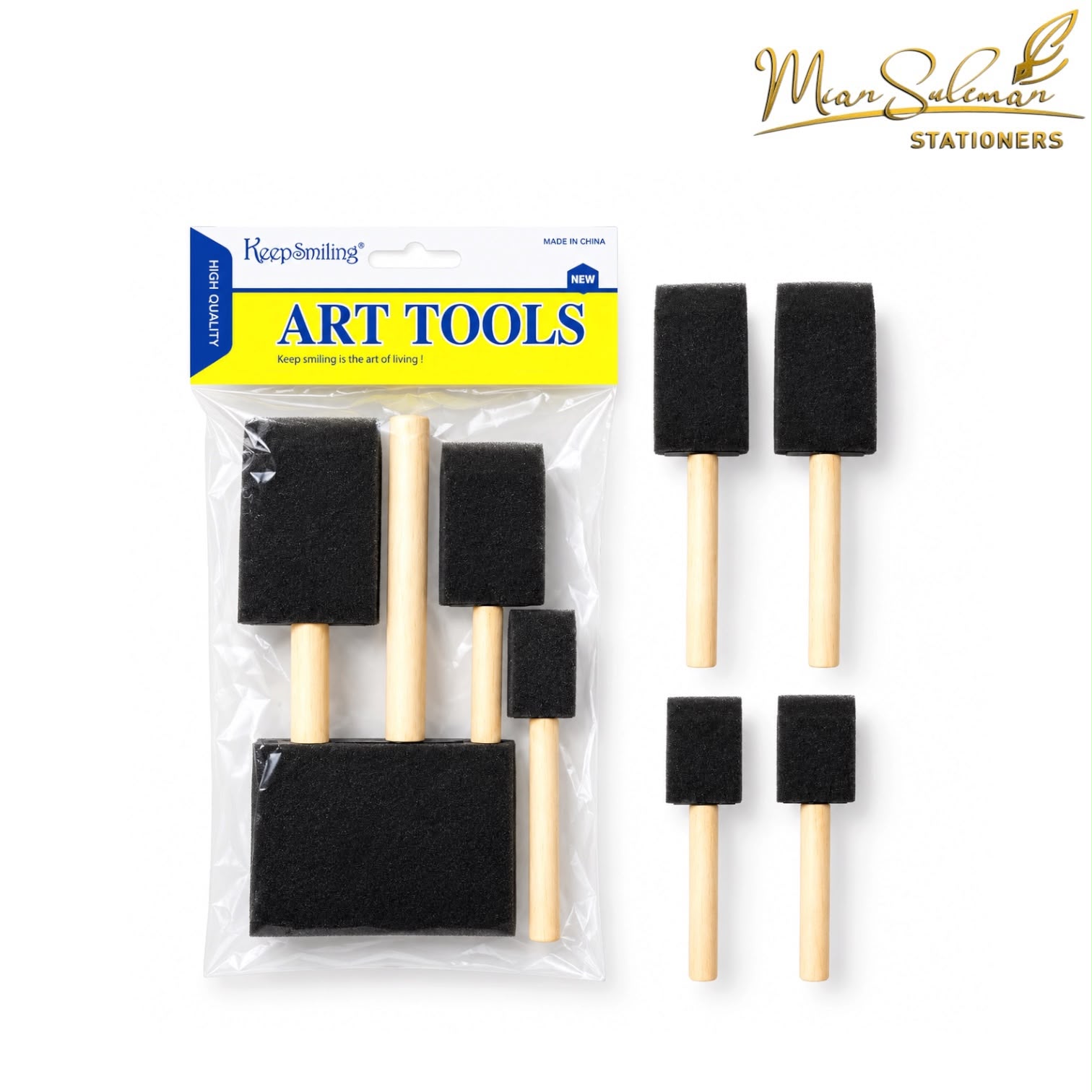 Keep Smiling Foam Sponge Paint Brush Art Tools 6 Pcs