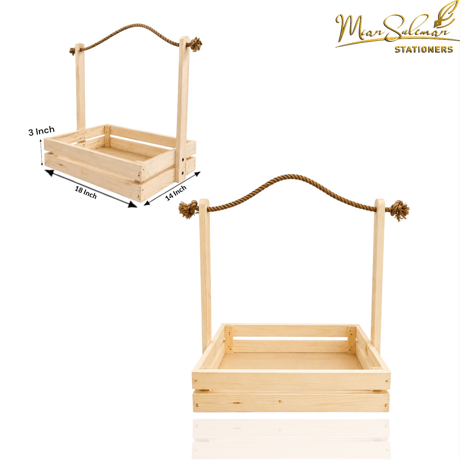 Wooden Storage Basket With Decorative Rope Handle