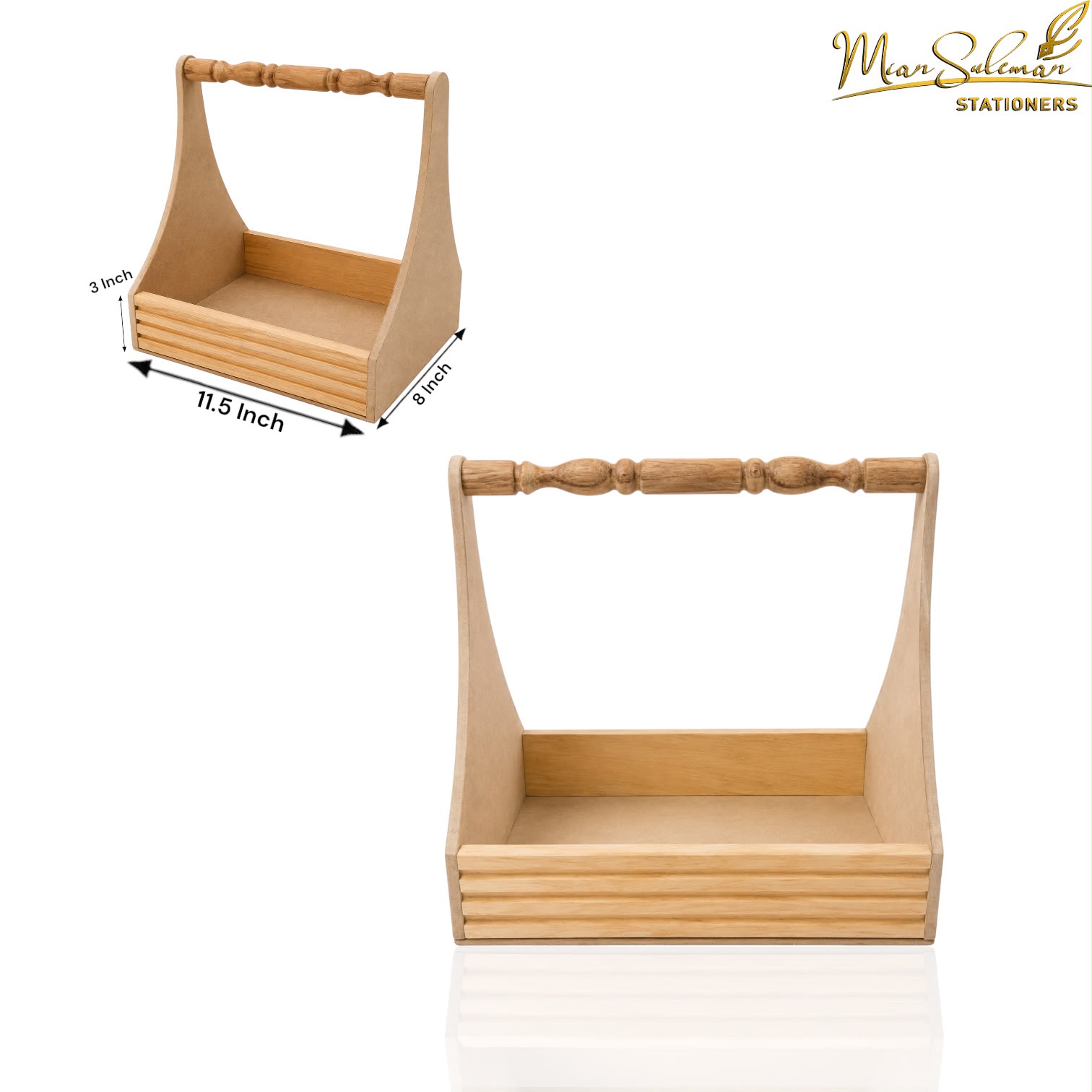 Premium Wooden Slat Storage Basket With Carved Handle