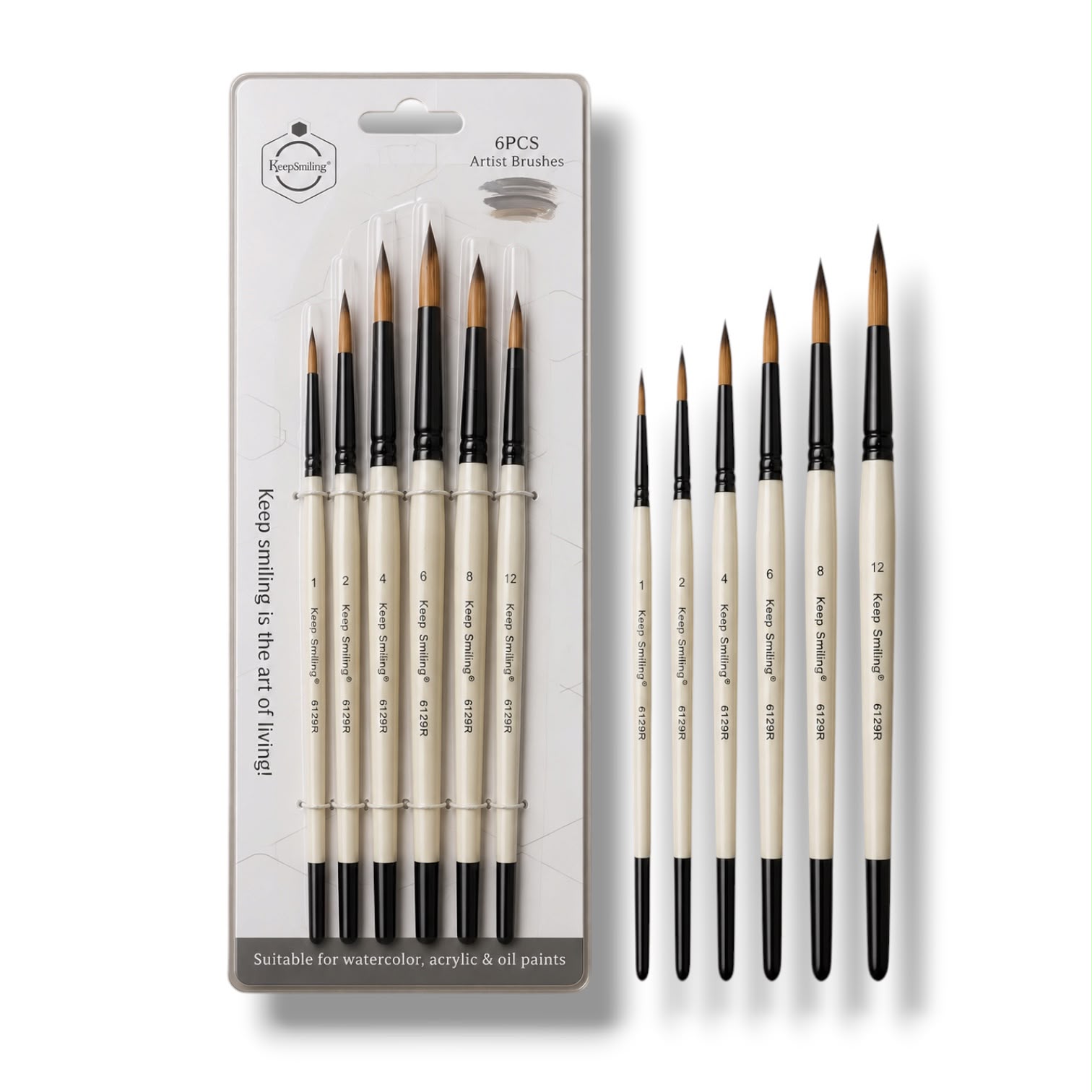 Keep Smiling Artist Round Tip Brush 6 Pcs Set