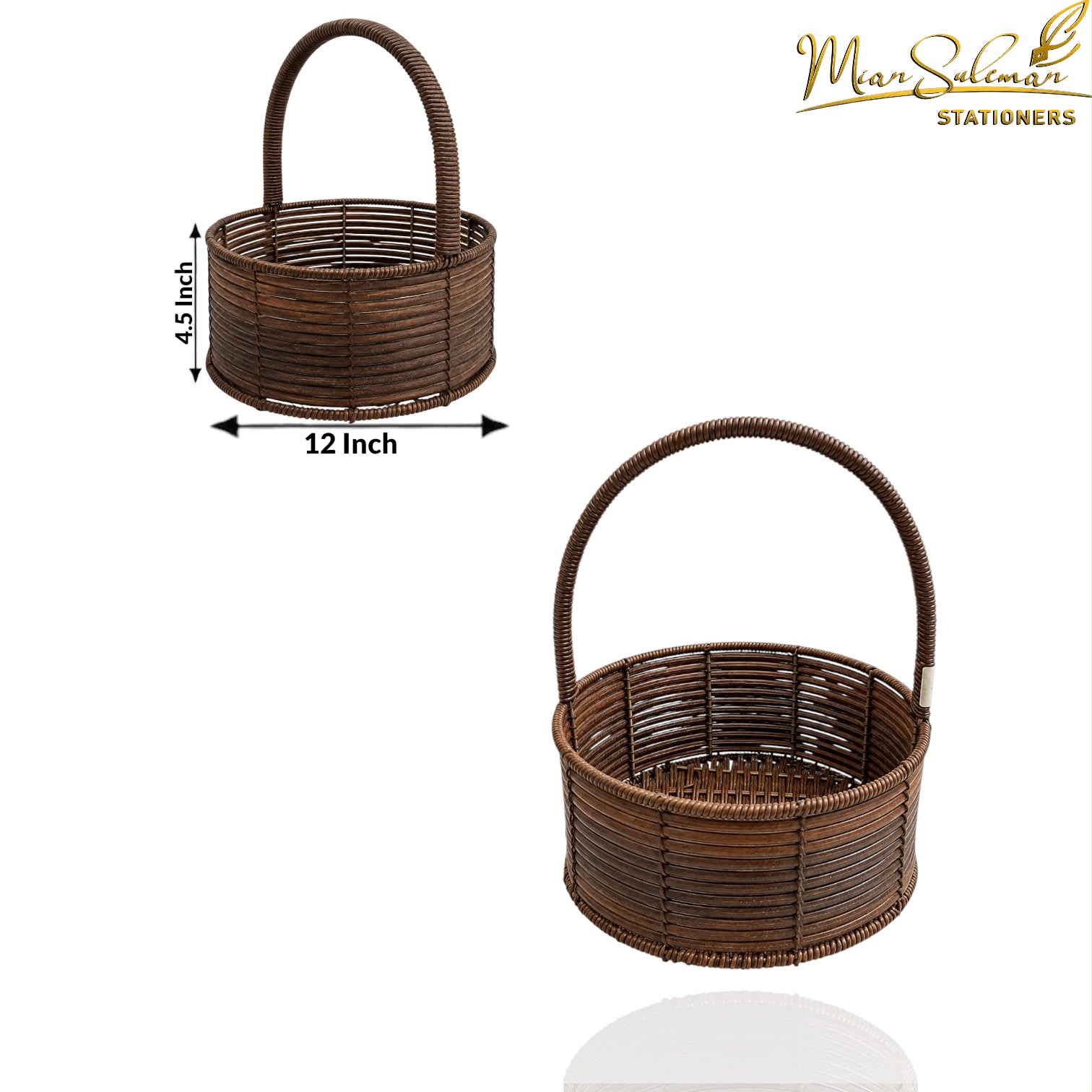 Natural Wicker Round Gift Basket With Large Top Handle
