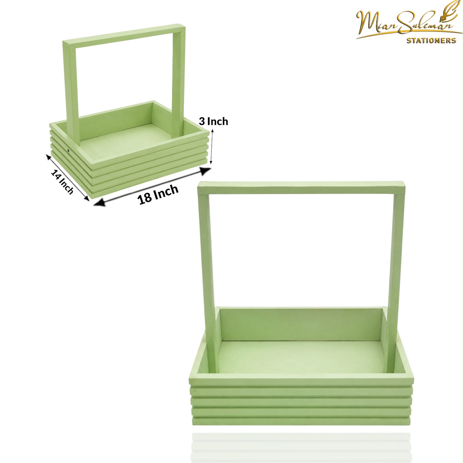 Wooden Slat Storage Basket With Rectangular Handle