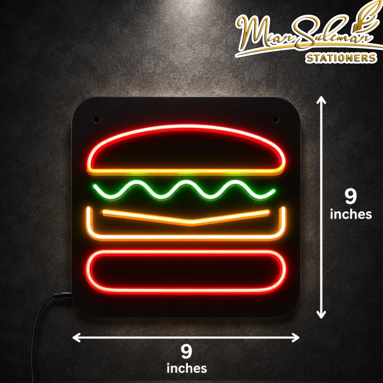 LED Neon Board Burger Sign 9x9 Inches