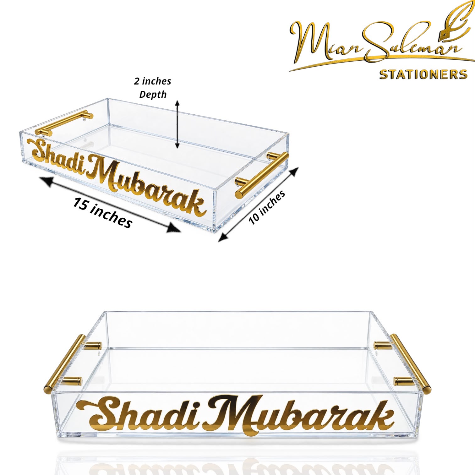 Transparent Acrylic Shadi Mubarak Tray With Handle