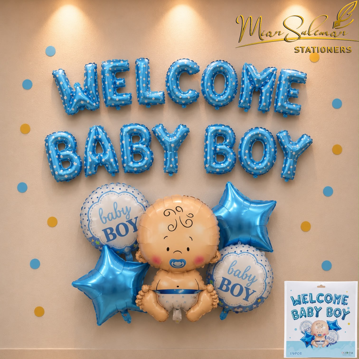 Well Come Baby Boy Foil Balloons With Banner
