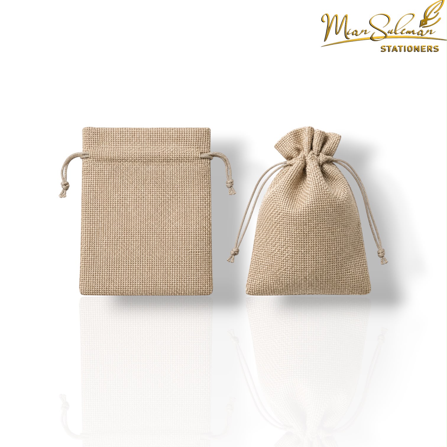 Drawstring Linen Bid Wedding Gift Pouch 4x5 Inches