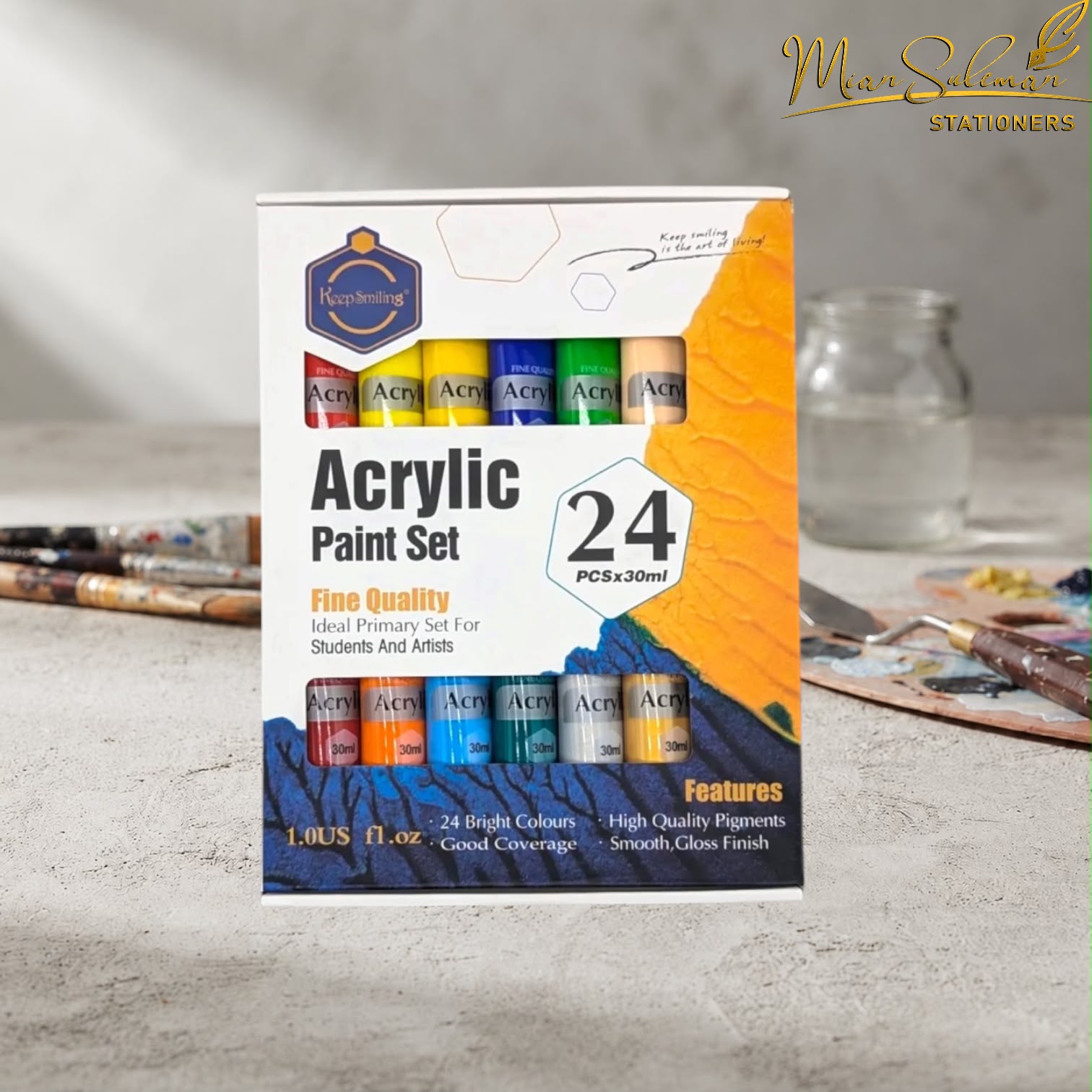 Keep Smiling Acrylic Paint Set Fine Quality 24 Colour 30ml