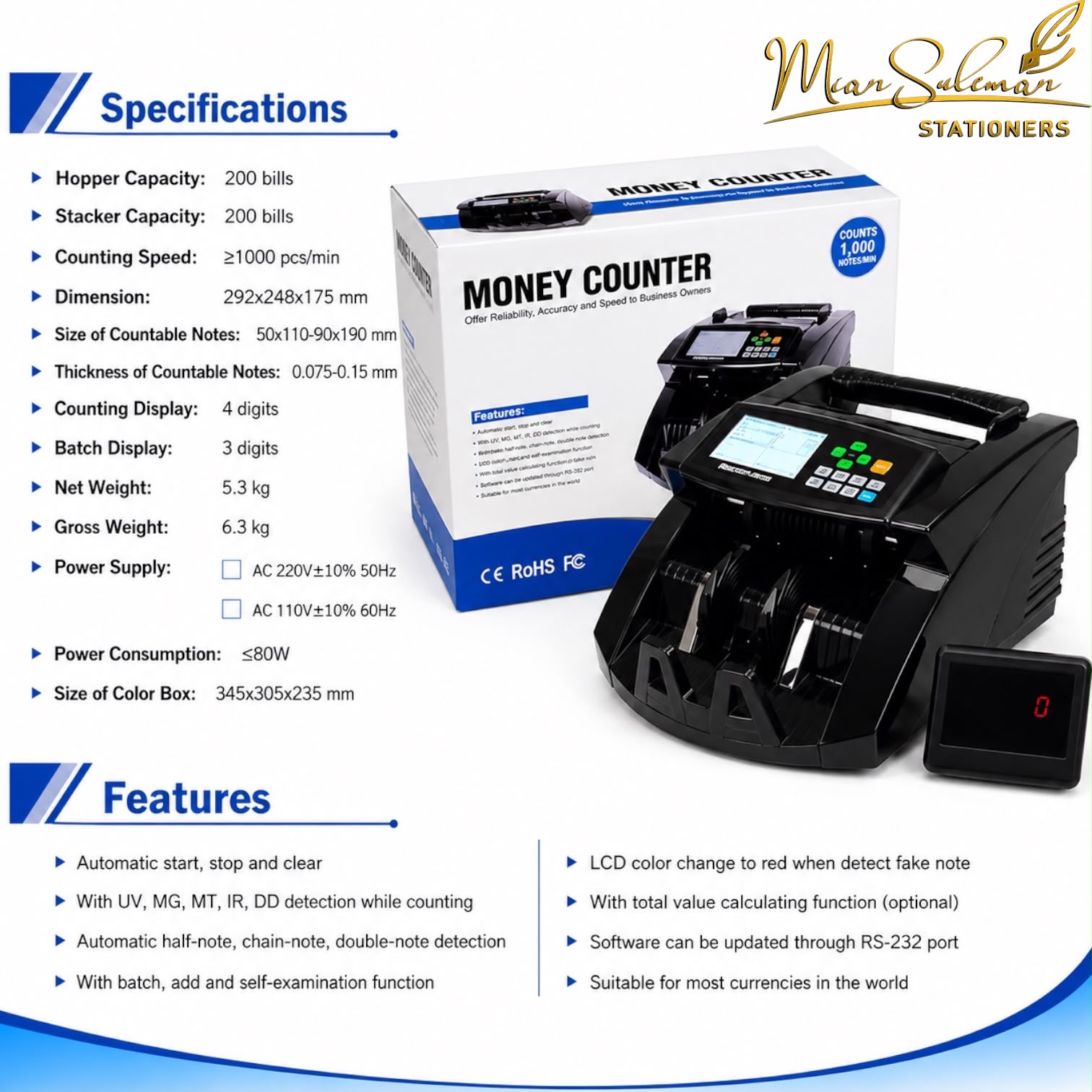 Uc-100 Lcd Display Money Counter Machine
